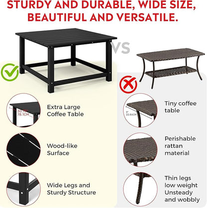 Costaelm Patio Conversation Table, Tatio Accent HDPE Outdoor Weather Resistant, Square Outdoor Porch Balcony Patio Drink Table for Outside, Pool, Backyard, Black
