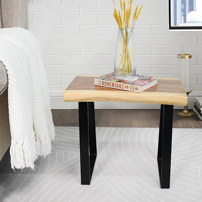 Natural Wood Bench 20"x13"x18"H Rectangle Solid Wooden Entryway Stools Living Room End Table Rustic Live Edge Coffee Table Side Table Bedroom Bathroom Patio Outdoor Garden Foot Rest Stool