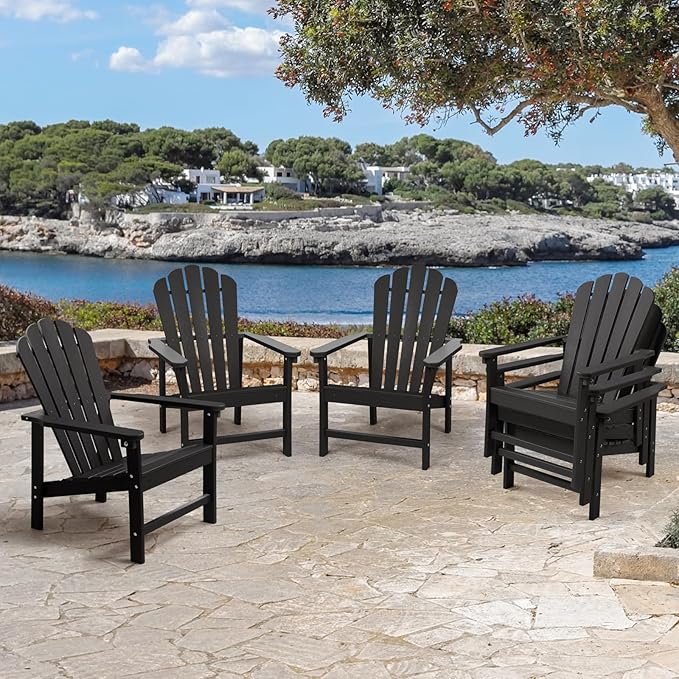 Stackable Adirondack Chairs Set of 4, Space Saving HDPE All-Weather Fire Pit Chair with Cover for Outdoor Lawn Porch Deck