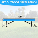 8 Feet Outdoor Steel Bench, Blue Heavy Duty Metal Park Bench for Outside, Weatherproof Dock Bench - Photo 2