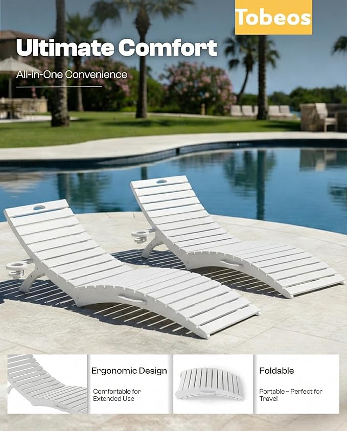 Pre-Assembled Folding in-Pool Lounge Chair, HDPE Outdoor Chaise Lounge with Cup Holder, Pool Lounge Chair for Poolside - Photo 7