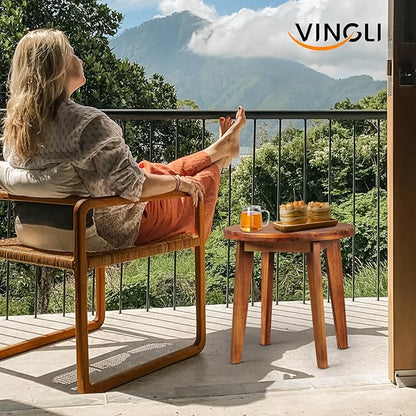 VINGLI Solid Wood Outdoor Side Table, Weather-Resistant Round Patio End Accent Table for Garden, Balcony, Porch, Natural