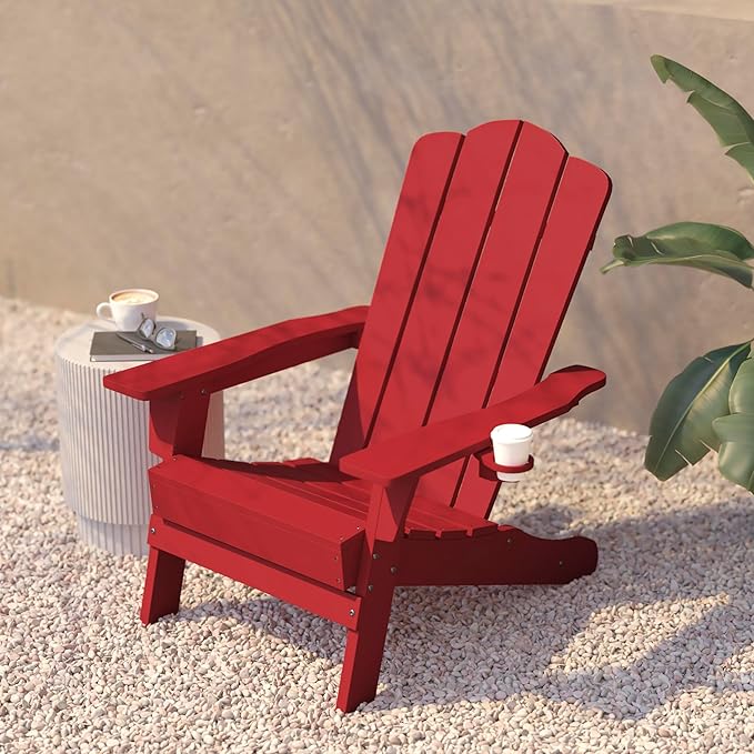 Flash Furniture Newport Adirondack Chairs with Cup Holders, Weather Resistant Poly Resin Adirondack Chairs, Set of 4 - Photo 6
