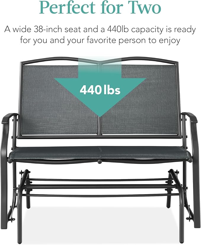 Best Choice Products 2-Person Outdoor Patio Swing Glider Steel Bench Loveseat Rocker for Deck, Porch w/Textilene Fabric - Photo 6