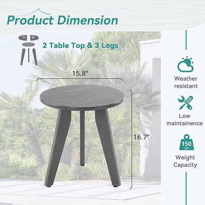 HDPS Outdoor Side Table, Small Round Side Table Weather-Resistant, Outdoor Side Tables for Patio, Porch, Deck - Photo 3