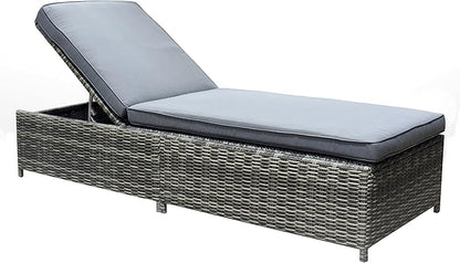 Elle Decor Vallauris Patio Outdoor Furniture Collection, Premium All Weather Wicker, Outdoor Chaise & Ottoman Set, Gray