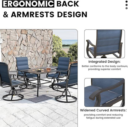 Patio Swivel Chairs Set of 6, Outdoor Dining Chairs with High Back, All-Weather Swivel Rocker Chair for Lawn, Porch or Garden (Padded Navy)