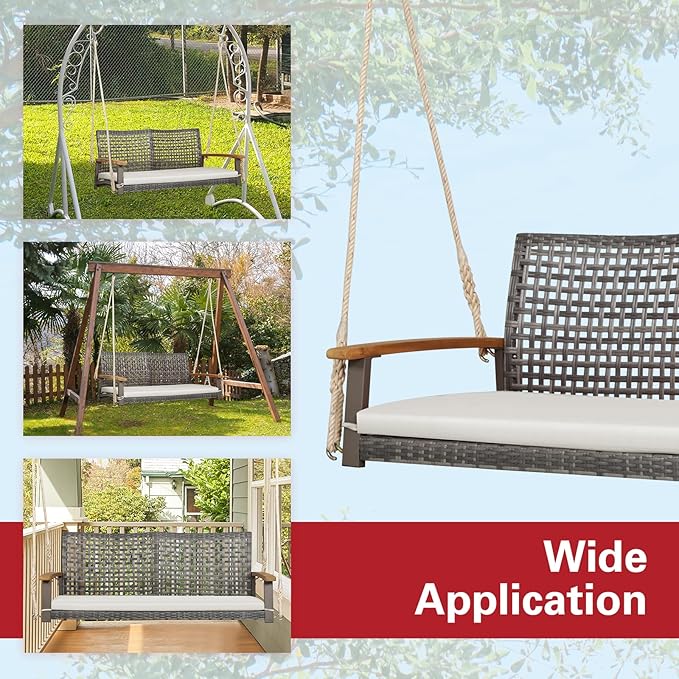 Tangkula 2-Person Outdoor Porch Swing with 118" Hanging Ropes - Photo 9