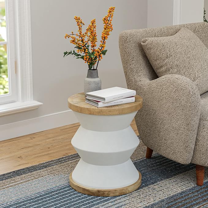 COSIEST White Outdoor Side Table, Round MgO Concrete End Patio Side Table - Photo 3