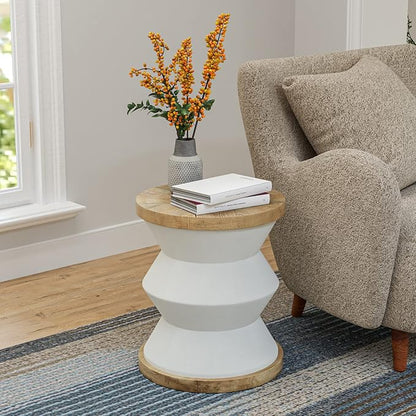 COSIEST Outdoor Side Table Set of 2, Round MgO Concrete Side Table, Patio End Table, Lightweight Concrete Accent Table with Rotund Base, Cylinder Top Plant Stand for Garden and Deck