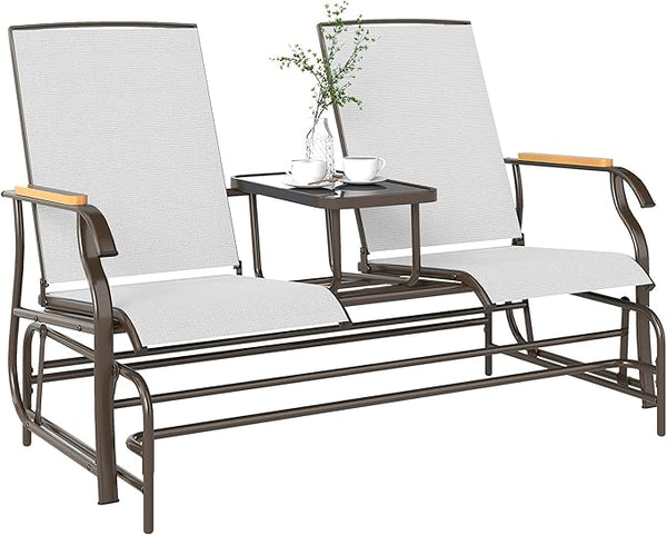 Outsunny 2 Person Outdoor Glider Bench, Patio Swing Glider Chair Loveseat with Breathable Mesh, Table - Photo 1