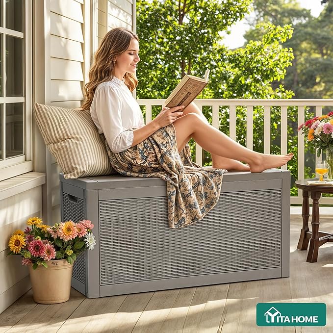 YITAHOME 60 Gallon Outdoor Storage Box, Large Water Resistant Resin Deck Box - Photo 2