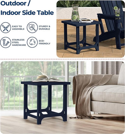 Costaelm Cayman 2-Piece HDPE Plastic Adirondack Patio Chair Set with 18" Side Table, Navy Blue
