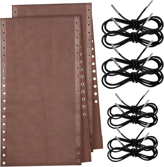 Queekay 2 Pcs Gravity Chair Replacement Fabric with 8 Bungee Cord Lounge Chair Cloth Mesh Patio Chair Repair Kit for Patio Recliner Outdoor Lawn Pool Beach Sling Chair(Brown, 63" x 17")
