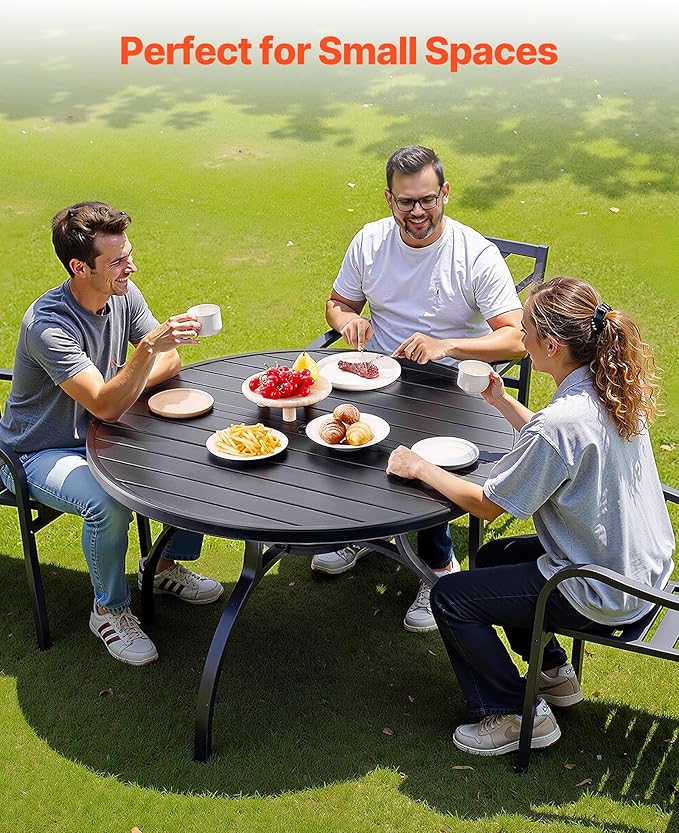 VEVOR Outdoor Patio Dining Table, 47 inch Round Metal Steel Slat Backyard Bistro Tables, with 1.5 in Umbrella Hole - Photo 4