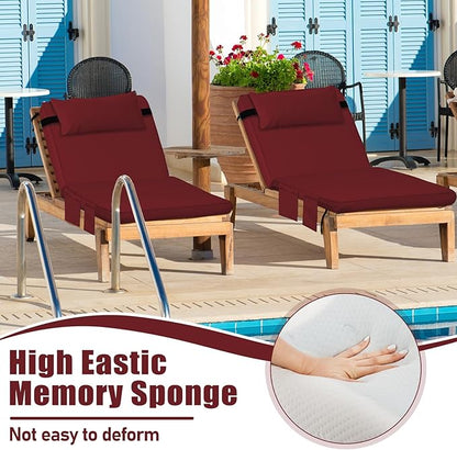 Tondiamo 2 Set Outdoor Chaise Lounge Cushions with Pillows and Storage, 72 x 21 x 3 Inch Outdoor Lounge Chair Seat Pads Outside Waterproof Chaise Cushion for Lawn Patio Furniture(Wine Red)