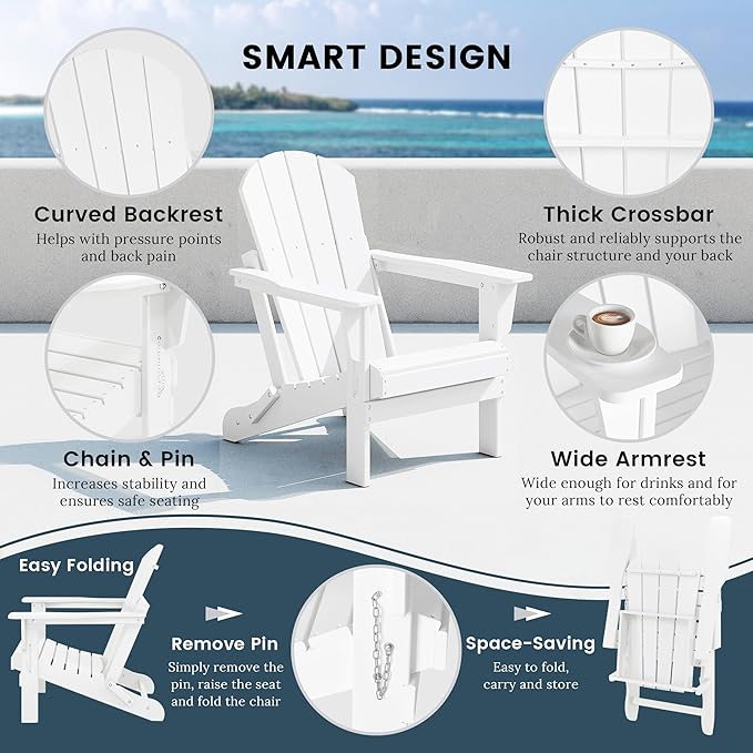 WO WESTIN OUTDOOR HDPE Laguna Outdoor Folding Poly Adirondack Chair (Set of 8),White