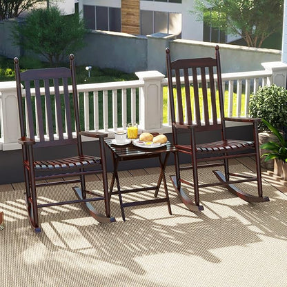 Giantex Outdoor Rocking Chair, All Weather Patio Rocker w/Solid Rocking Base & High-Back, Slatted Seat & Back, Acacia Wood Porch Rocker, Wooden Patio Rocking Chair for Backyard, Poolside