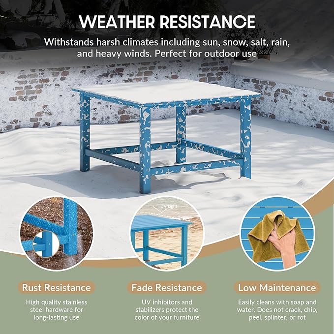 WestinTrends Malibu Low Outdoor HDPE Square Patio Coffee Table, Pacific Blue