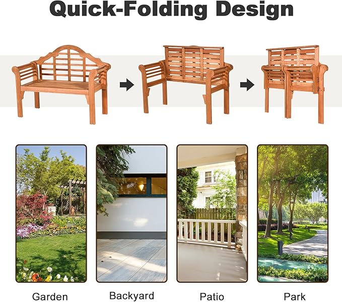 Giantex Outdoor Wood Bench, 4 Ft Foldable Eucalyptus Garden Bench - Photo 7