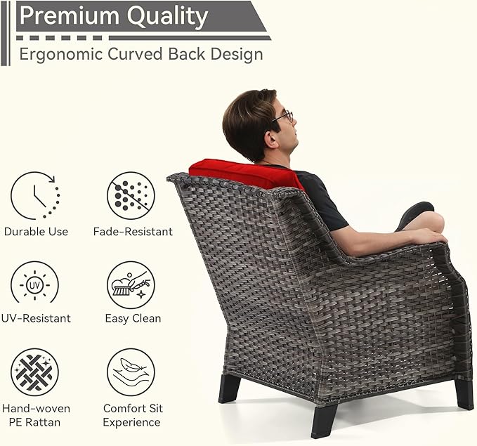 3 Piece Patio Furniture Set, 2-Seater Loveseat and 2 Chairs - Photo 5