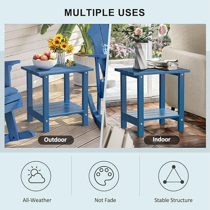 Adirondack Outdoor Side Table, 16.6" Small Patio End Table, 2-Tier HDPE Plastic Table for Poolside Porch Garden, Weather Resistant & Easy Assembly (Navy Blue, Rectangle)