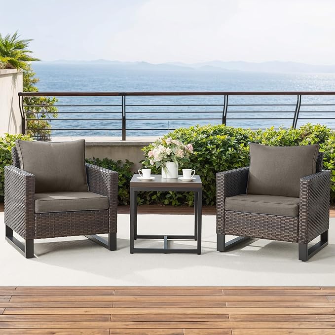 Rilyson Wicker Outdoor Patio Chairs Set - 3 Piece Rattan Patio Furniture Bistro Chairs Set with Waterproof Wicker - Photo 8