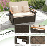 Tangkula Patio Rattan Daybed with 4-Level Adjustable Backrest, Outdoor Wicker Loveseat with Acacia Wood Armrest - Photo 7