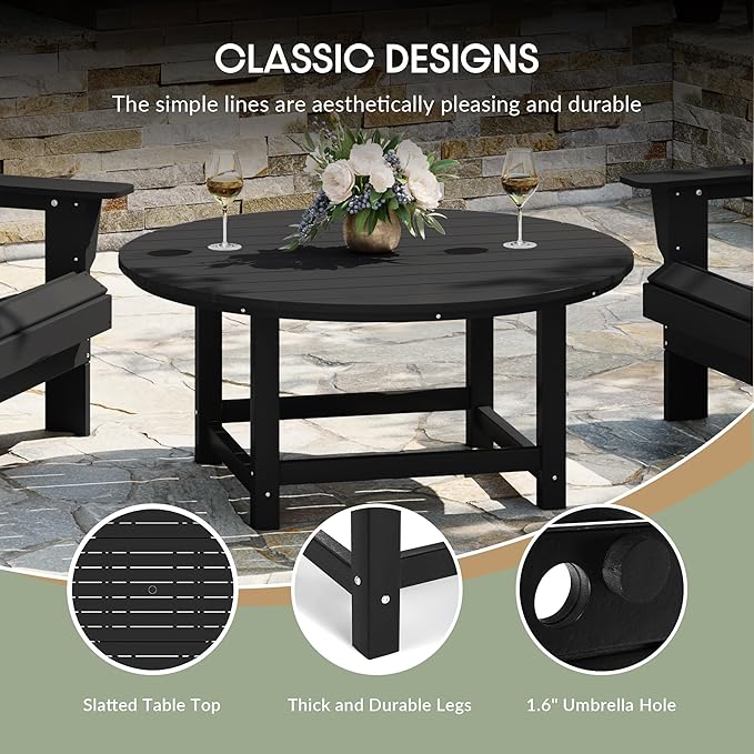WestinTrends Dylan 5-Piece Outdoor Patio HDPE Adirondack Chair with Round Coffee Table Conversation Set, Black