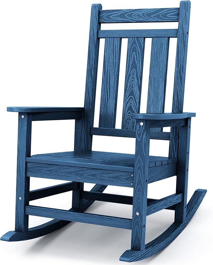 KINGYES Outdoor Rocking Chair, All-Weather Oversized Patio Rocking Chairs for Porch, Navy