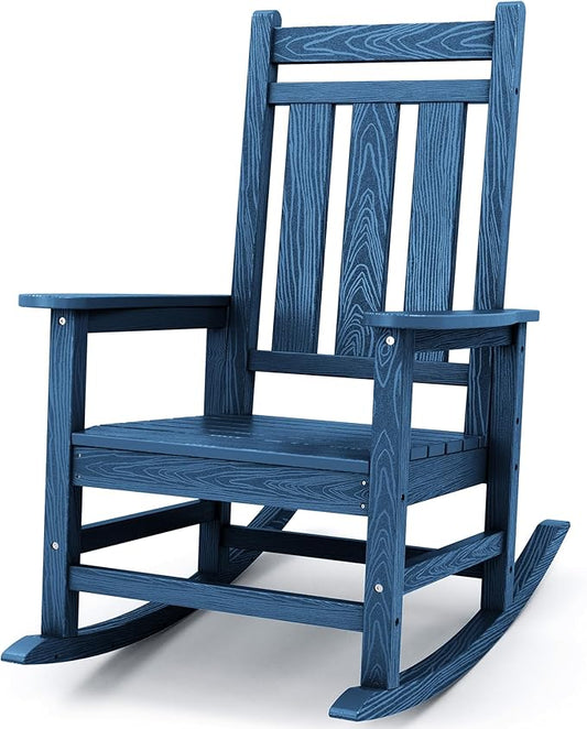 KINGYES Outdoor Rocking Chair, All-Weather Oversized Patio Rocking Chairs for Porch, Navy