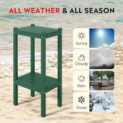 Costaelm Outdoor Side Table, 2-Tier Small Patio Coffee Tables for Outside, Outdoor End Tables for Patio, Adirondack Side Table for Outside, Outside Table for Pool, Porch, Garden, Dark Green