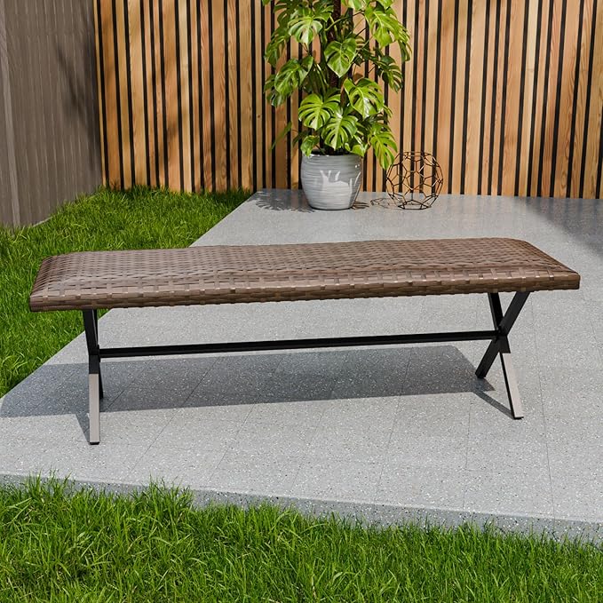 COOS BAY Echo Vibe Outdoor Bench Weatherproof, Wicker Patio Bench, Patio Dining Furniture Set, Brown