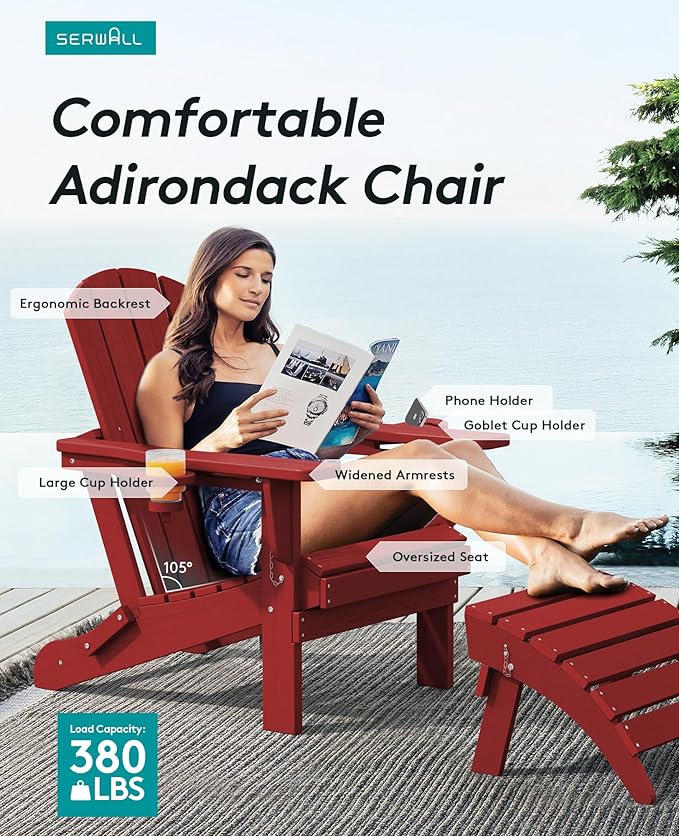 SERWALL Adirondack Chair with Cup Holders - Composite Adirondack Chairs Set of 2 HDPE Outdoor Chairs All Weather Use - Photo 3