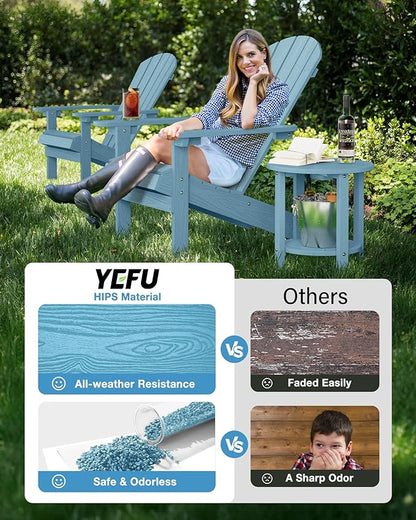 YEFU 3-Piece Adirondack Chair and Table Set: Outdoor Lounge Furniture Set - Outdoor Chair Plastic Weather Resistant with Wide Armrests for Patio Lawn Pool Porch Garden(Blue