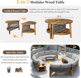 Quarte Outdoor Acacia Wood Round Sofa Set, Sectional Sets with Coffee Table, 6-Person Seating Group for Garden - Photo 5