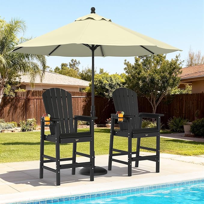 VINGLI Tall Adirondack Chair, All-Weather Plastic Adirondack Chair with Cup Holder Heavy-Duty Outdoor Barstools for - Photo 2