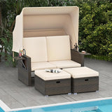 RELAX4LIFE Wicker Outdoor Daybed with Canopy - Rattan Loveseat Sofa Set w/Storage Ottomans, Adjustable Back - Photo 2