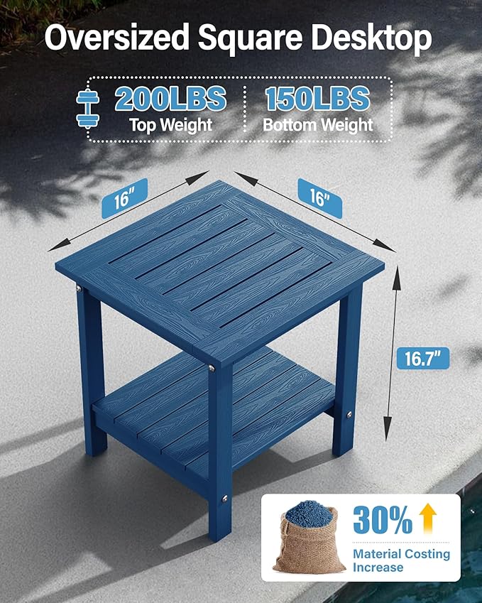 YEFU Outdoor Side Table for Patio: 16x16 in HIPS Square Outdoor End Table - 2-Tier Adirondack Tables for Patio Porch - Photo 2