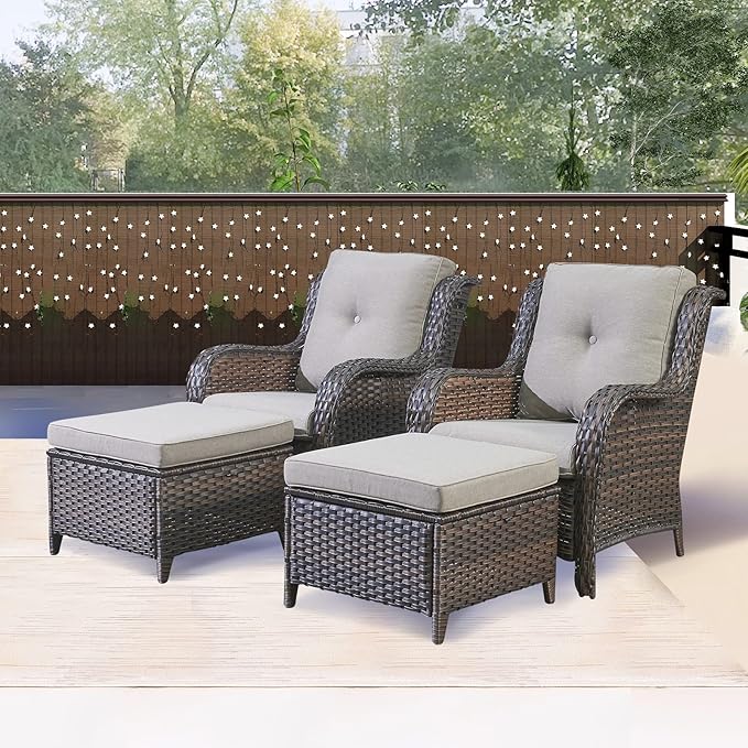 Rilyson Wicker Patio Furniture Set - 4 Piece Rattan Outdoor Sectional Conversation Sets with 2 Chairs and 2 Ottomans - Photo 2