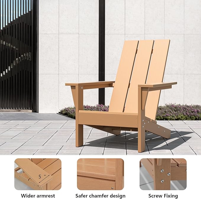 ALAULM 3-Piece Adirondack Chair Set with Table,HDPE All-Weather Resistant,Heavy Duty Wooden Textured Finish Outdoor Chair for Patio,Garden,Poolside-Beige