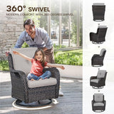 Patio Loveseat Glider Set, Resin Wicker Loveseat Glider with 2 Swivel Patio Chiars Coffee Table and Side Table, 5 Piece - Photo 4