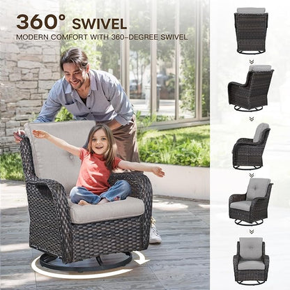 Patio Loveseat Glider Set, Resin Wicker Loveseat Glider with 2 Swivel Patio Chiars and Coffee Table, 4 Piece Patio Bistro Set Furniture Loveseat Set, Brown Wicker|Beige Cushions