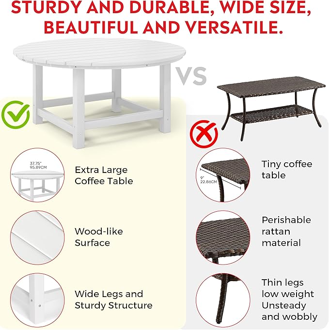 Costaelm Patio Conversation Table, Tatio Accent Tables, HDPE Outdoor Weather Resistant, Round Outdoor Porch Balcony Patio Drink Table for Outside, Pool, Backyard, White