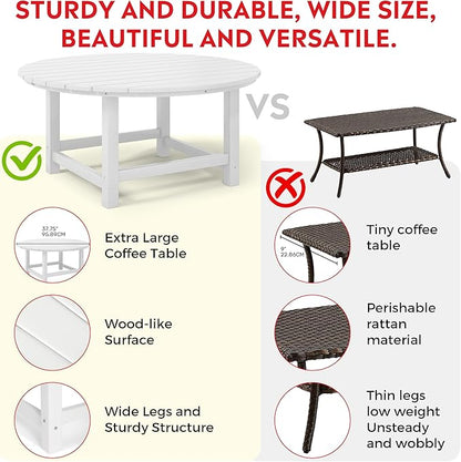 Costaelm Patio Conversation Table, Tatio Accent Tables, HDPE Outdoor Weather Resistant, Round Outdoor Porch Balcony Patio Drink Table for Outside, Pool, Backyard, White