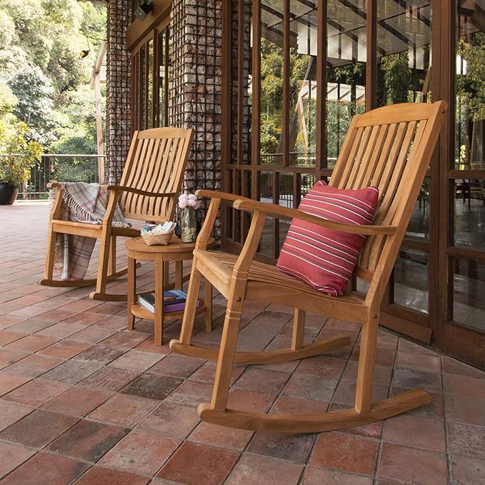 Cambridge Casual Ashford 2-Piece Teak Rocking Chair Set, Outdoor Rocking Chairs for Front Porch, Patio, or Balcony – Solid Wood Rocking Patio Chairs Set of 2 – Teak Furniture for Small Spaces