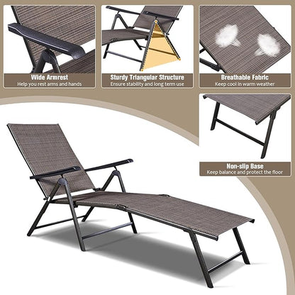 S AFSTAR Patio Chaise Lounges, Outdoor Reclining Lounge Chairs with Adjustable Backrest & Heavy Duty Steel Frame, Recliner Chair for Poolside Lawn Backyard (2)