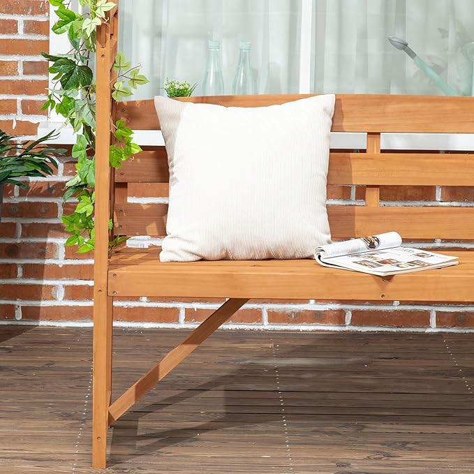 Outsunny Patio Garden Bench Arbor Arch with Pergola and 2 Trellises, 3 Seat Natural Wooden Outdoor Bench for Grape Vines & Climbing Plants, Backyard Decor, Brown