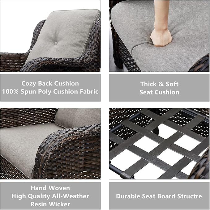 HUMMUH 6 Pieces Patio Furniture Set with Fire Pit Table High Back Outdoor Conversation Set Wicker Patio Couch Outdoor Chairs Ottomans for Balcony Garden,Lawn,Deck