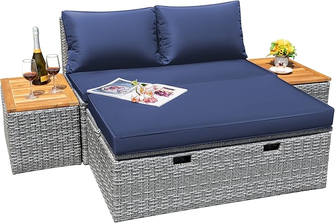 Greesum Patio Furniture Set Multifunctional Outdoor Sectional Sofa Rattan Chaise Lounge Wicker Daybed with Couch - Photo 1